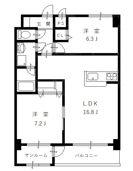 メゾンド一光(2LDK/10階)の間取り写真
