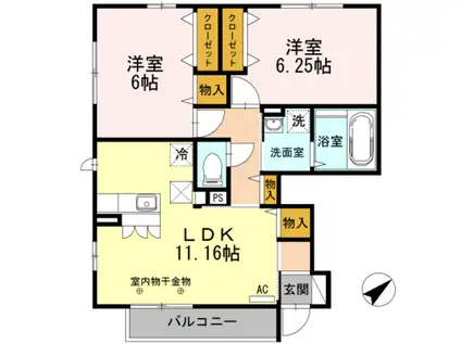 ロワジールA(2LDK/1階)の間取り写真