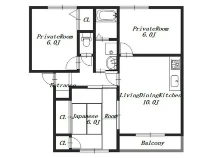 エスペランサ花水木C(3LDK/2階)の間取り写真