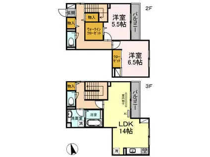 カーサ アリーヴォI(2LDK/2階)の間取り写真