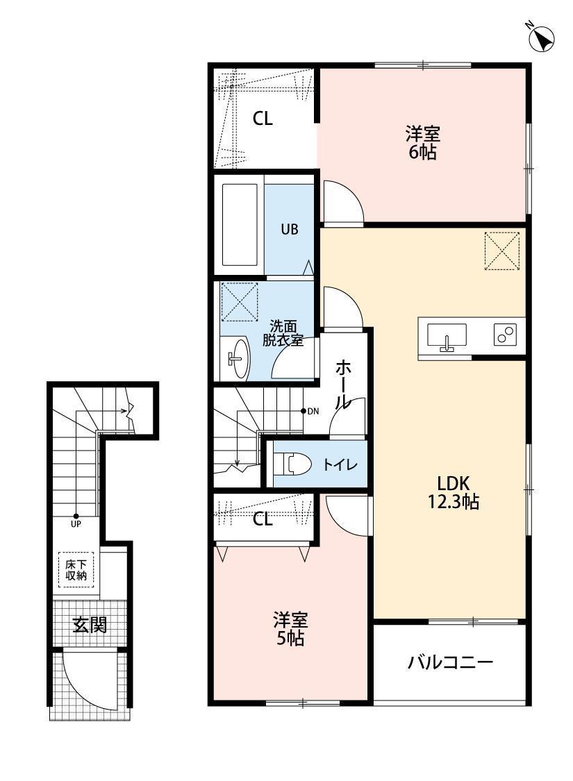 リーブルファイン越谷蒲生(2LDK/2階)の間取り写真