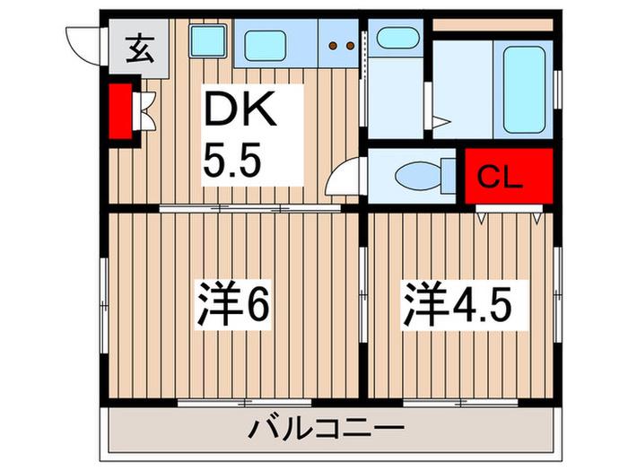 グリーンヒル(2DK/2階)の間取り写真