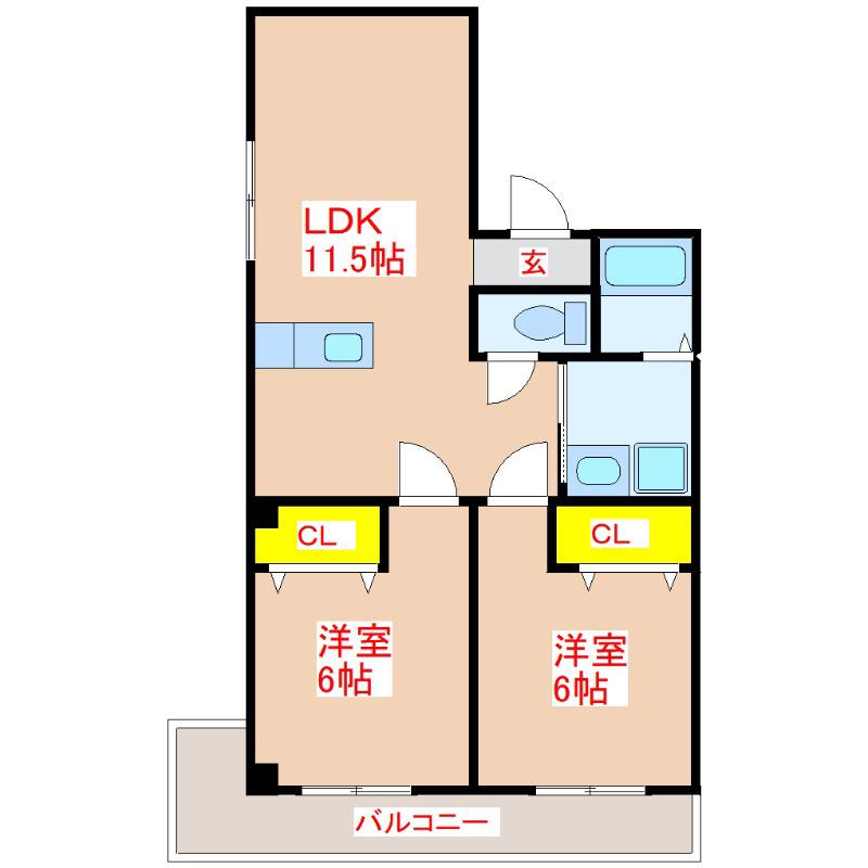 シャトールシアン(2LDK/4階)の間取り写真