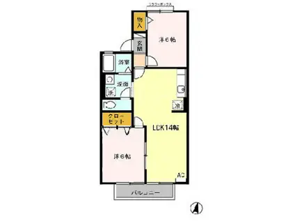 ニュースターズA(2LDK/2階)の間取り写真