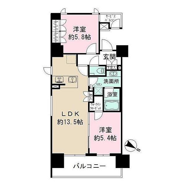ザ・パークハビオ目黒(2LDK/5階)の間取り写真