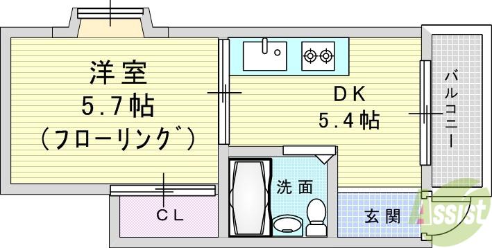山下マンション(1DK/2階)の間取り写真