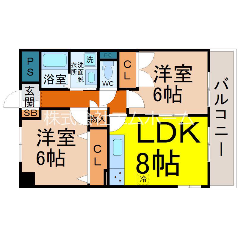 ジャルダン新栄(2LDK/3階)の間取り写真