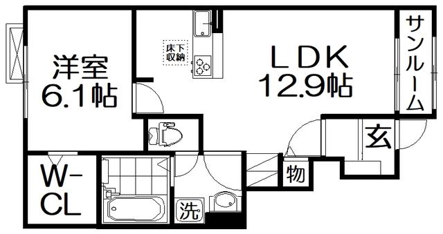 ステラハウス(1LDK/1階)の間取り写真