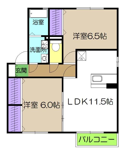 ジュパール III棟(2LDK/1階)の間取り写真