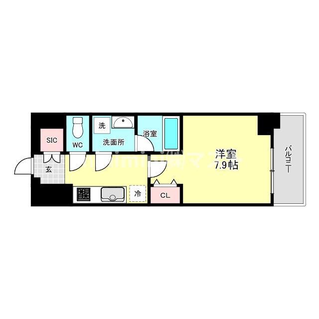 スプランディッド上本町ウエスト(1K/11階)の間取り写真