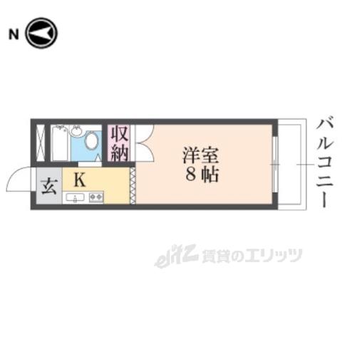 フラッツ下狛(ワンルーム/3階)の間取り写真