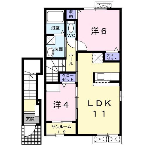 エレガンシア(2LDK/2階)の間取り写真