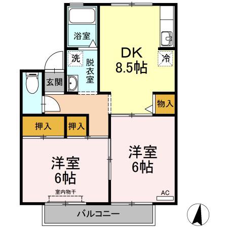 ソナーレC棟(2DK/2階)の間取り写真