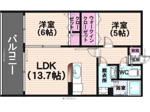 カルムメゾン若久(2LDK/1階)の間取り写真