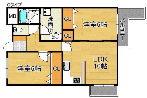 新栄プロパティー泉佐野(2LDK/2階)の間取り写真