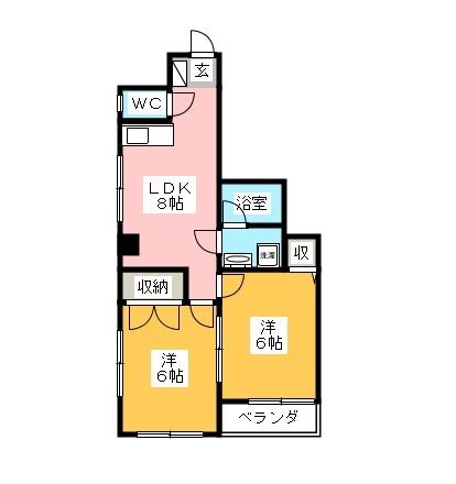 中野ビル(2LDK/2階)の間取り写真