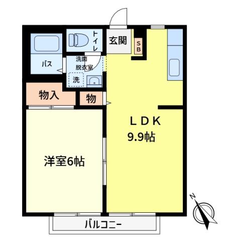 カサリージュ(1LDK/1階)の間取り写真