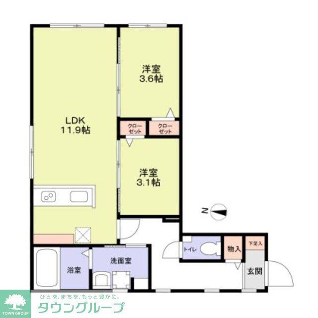 リザーブ北綾瀬(2LDK/2階)の間取り写真