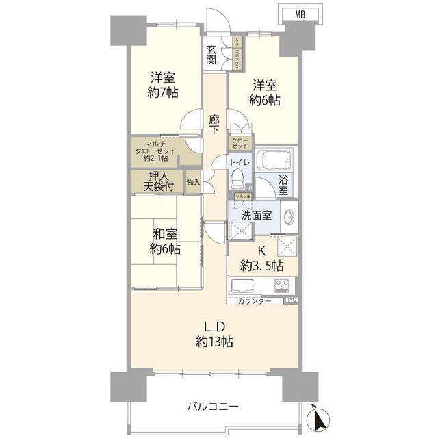 ミッドガーデンシティ ザ・テラス(3LDK/8階)の間取り写真