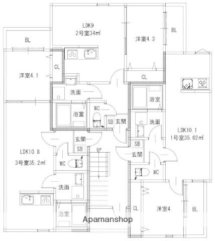 メゾンボア・周船寺(1LDK/3階)の間取り写真