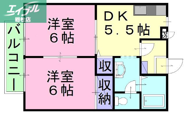 リバーサイド上成(2DK/2階)の間取り写真
