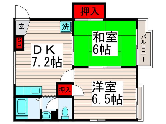 アメニティハイツ西新井Ⅱ(2DK/2階)の間取り写真