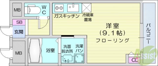 ノーブルコート台原(ワンルーム/3階)の間取り写真