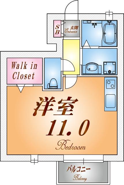 クレールベルヴィル立花(ワンルーム/1階)の間取り写真