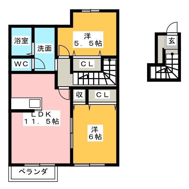 アンソレイエ B(2LDK/2階)の間取り写真
