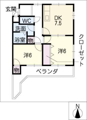 シンシアII(2DK/2階)の間取り写真