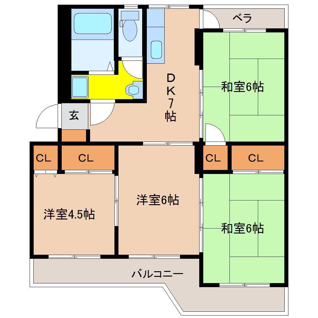 デタント新城(4DK/4階)の間取り写真