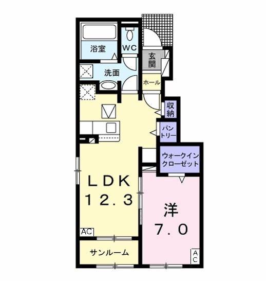 グラシオッソ II(1LDK/1階)の間取り写真