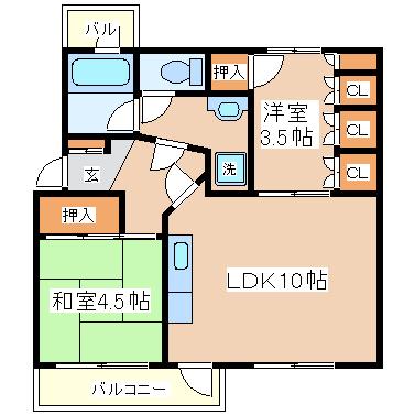 山陽電鉄本線 東須磨駅 徒歩14分 4階建 築62年(2LDK/2階)の間取り写真