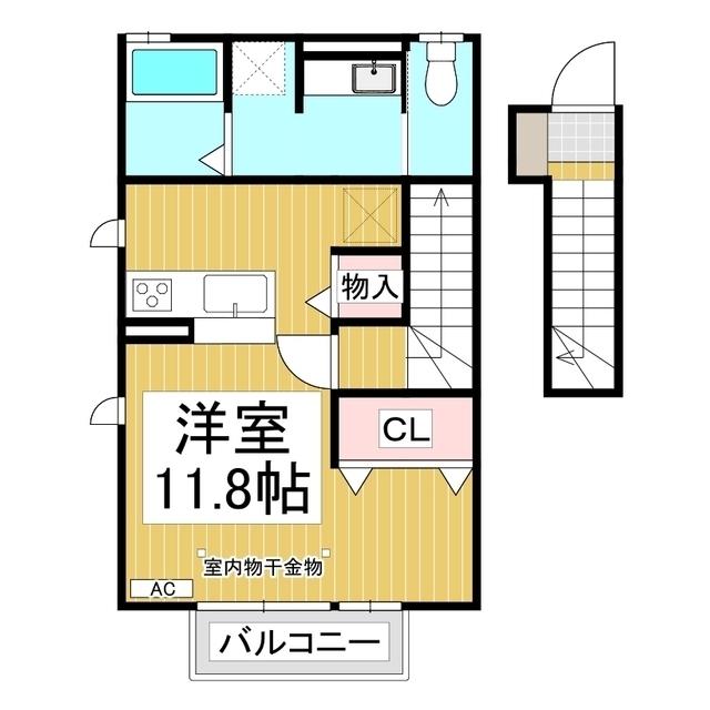 長野電鉄長野線 市役所前駅(長野) 徒歩27分 2階建 築10年(ワンルーム/2階)の間取り写真