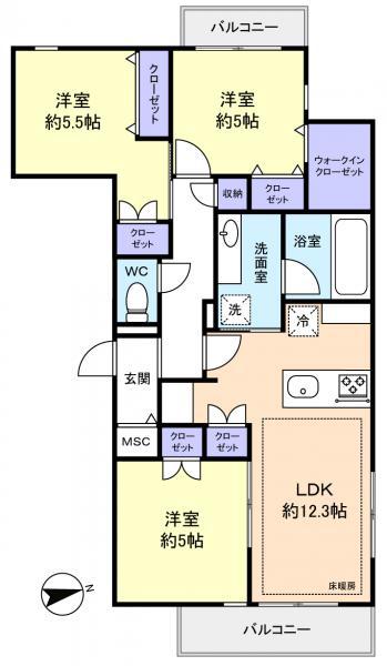 NAKASU(3LDK/3階)の間取り写真