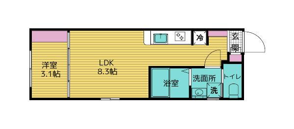 リシュブール池上(1LDK/4階)の間取り写真
