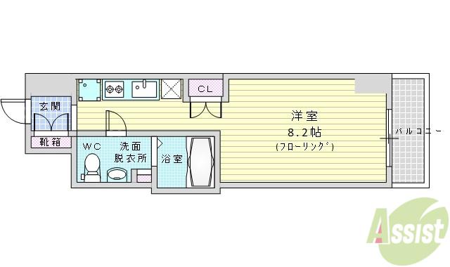 ミュプレ江坂(1K/4階)の間取り写真