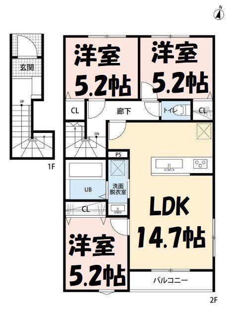 リーブルファインピアラシティ泉(3LDK/2階)の間取り写真
