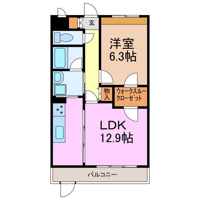 ミコノス亀が洞(1LDK/1階)の間取り写真