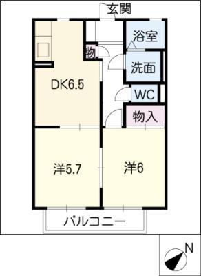 カサグランデII(2DK/2階)の間取り写真