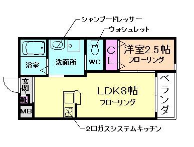 ワコーレヴィータ池田天神2丁目(1LDK/2階)の間取り写真