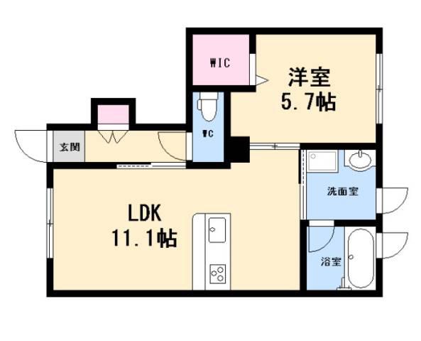 クラージュ古江西(1LDK/1階)の間取り写真