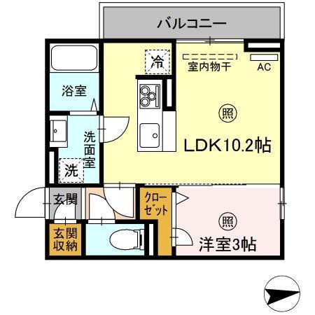 グランプレミア新開(1LDK/2階)の間取り写真