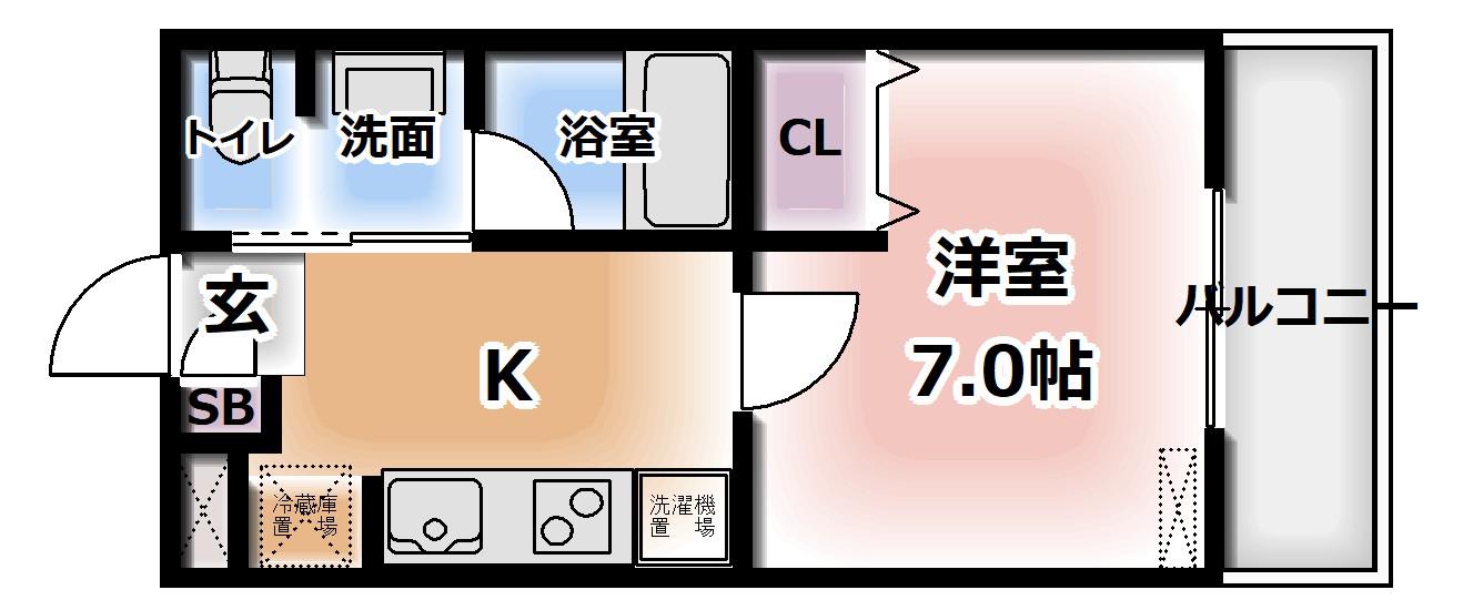 松尾ハイツ寝屋川(1K/3階)の間取り写真