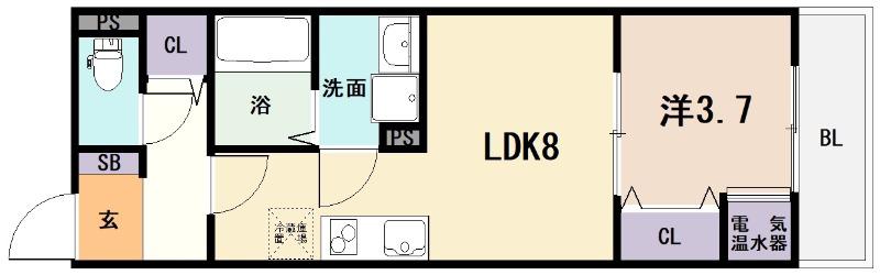 アート小若江(1LDK/1階)の間取り写真
