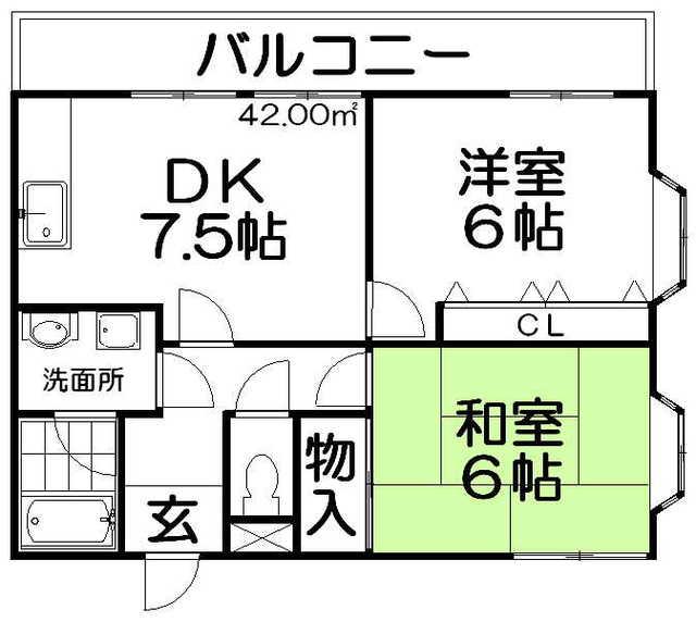 男山オークマンション(2DK/4階)の間取り写真