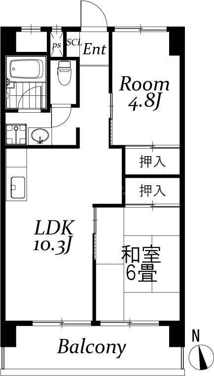 中葛西ハイツ(2LDK/5階)の間取り写真