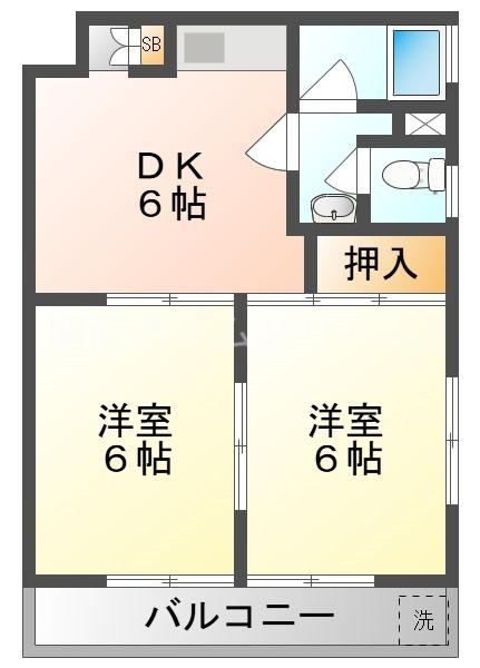 グレイス大日(2DK/4階)の間取り写真