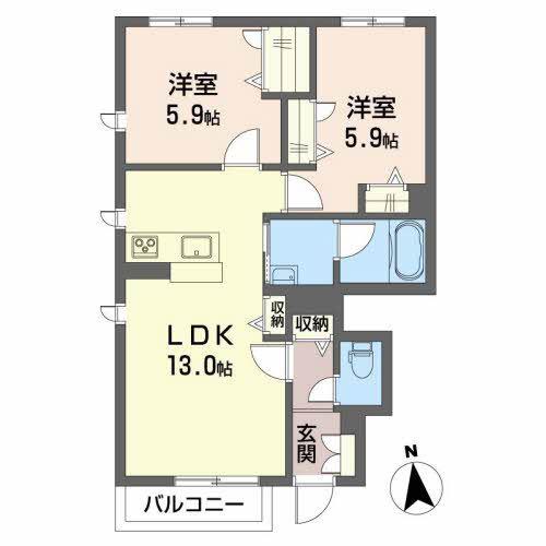 シャーメゾン ラ・ヴィ(2LDK/1階)の間取り写真