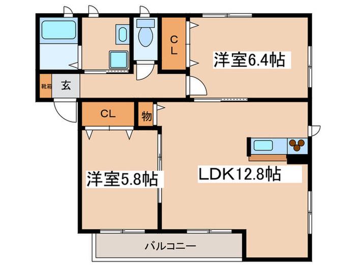 GREEN HILLS(2LDK/2階)の間取り写真